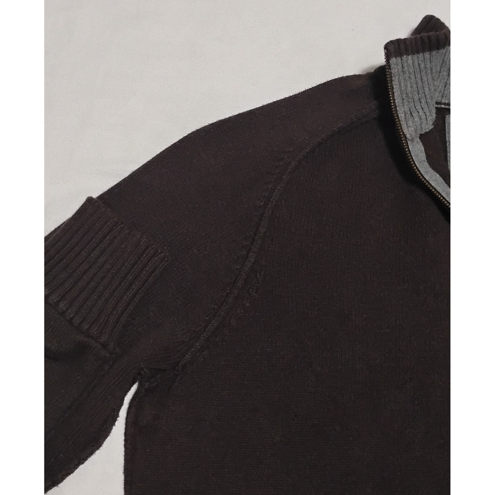 Vintage American Eagle Men's XXL Brown Rib-Knit Cotton 1/4 Zip Mock Sweater - Picture 9 of 9